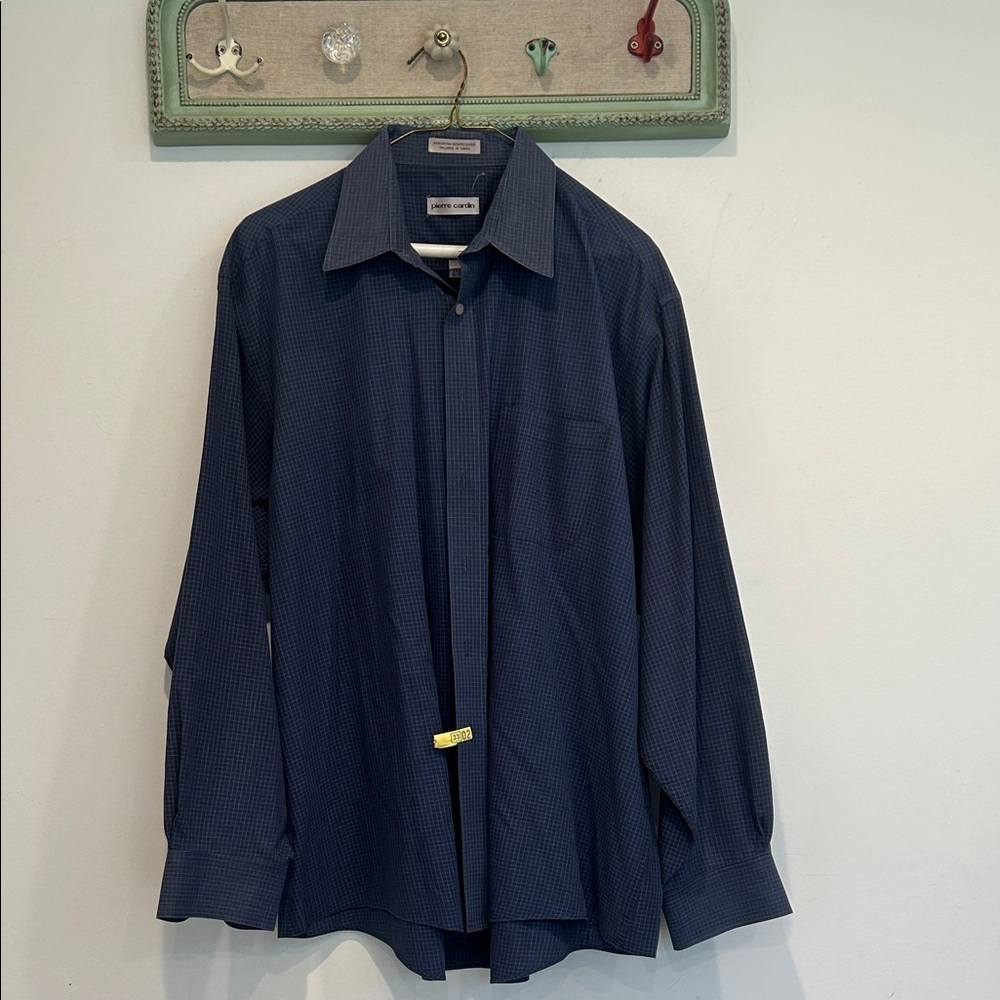 Pierre Cardin Vintage 70s Navy Blue check print Casual Button Down Shirt men’s
